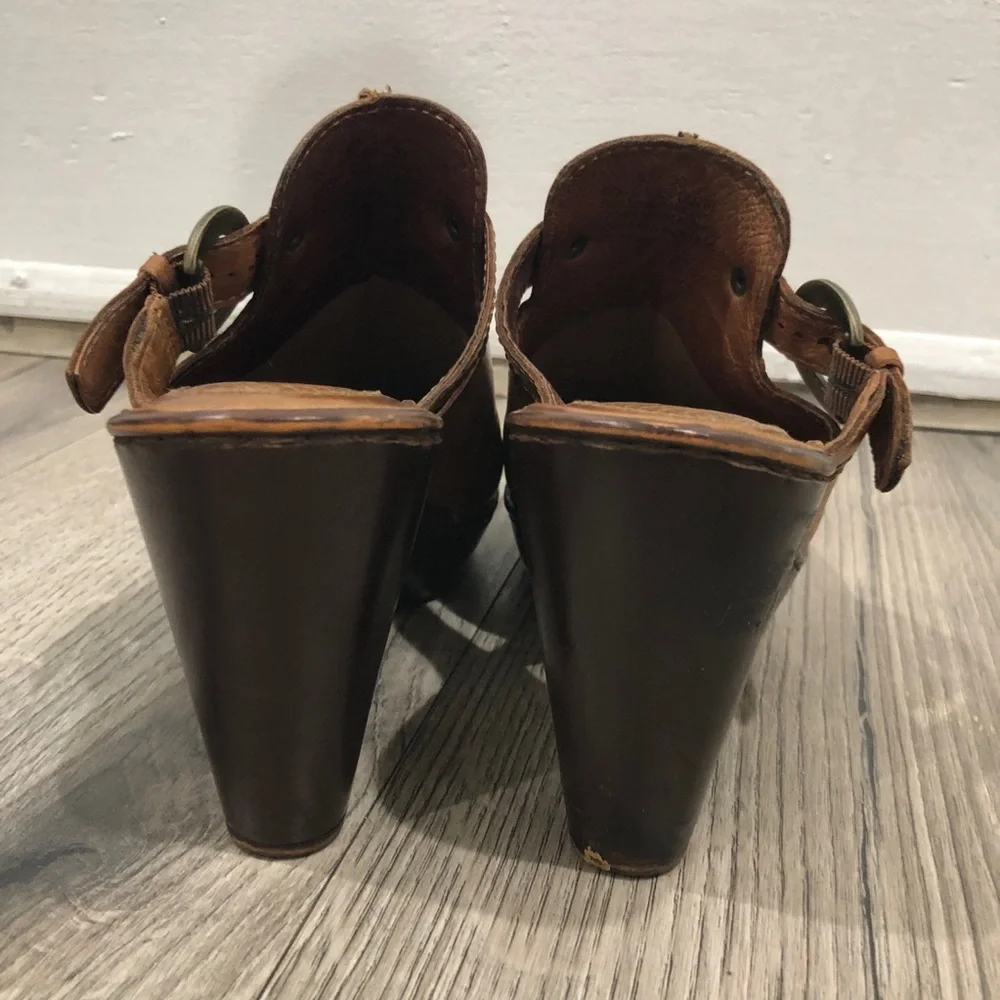 Born Leather Mules Clogs Heels with Buckle Leather Brown 8 - Picture 5 of 10